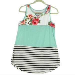 Yesno Women’s Floral Top Stripe Botton Tank Top Size S.